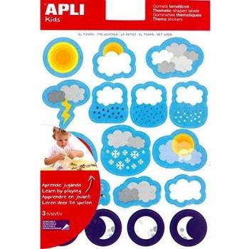 Apli bolsa de gomets tematicos el tiempo - 51 gomets en 3 hojas - adhesivo removible - desarrollados con educadores - adhesivo base agua - libre de di