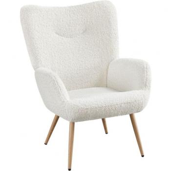 Chaise d’appoint Scandinave en tissu bouclette – Dossier haute amovible, capiton courbé, pieds fuselés (gris)