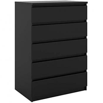 Minimalist Naia Chest of 5 Drawers in Black Matte