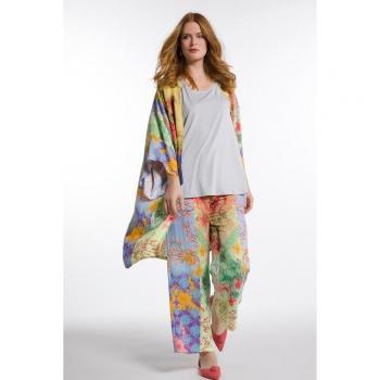 Plus Size Green Wide Leg Patchwork Print Pants for Women, Size 18, Viscose