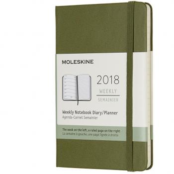 Moleskine Agenda Settimanale, 12 Mesi, con Spazio per Note, Tascabile, Copertina Rigida, Verde Olmo