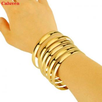 Pulseras brillantes de oro etíope para mujer, 8MM, 6 piezas/lote, joyería de boda africana