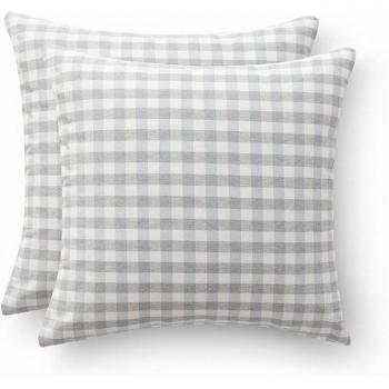 Funda Cojín Vichy 45x45 cm gris claro - Juego de 2 fundas decorativas