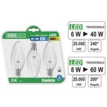Fraschetti - Pack de 3 ampoules LED Olive E14 Ecolight 8W 3000K - Teinte chaude