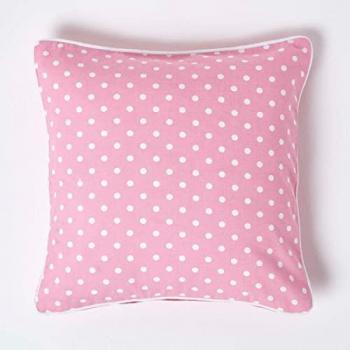 Coussin décoratif rose à pois en coton 45 x 45 cm