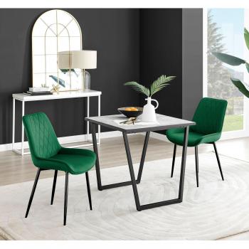 FurnitureboxUK Carson White Marble Effect Square Dining Table & 2 Velvet Pesaro Black Leg Chairs