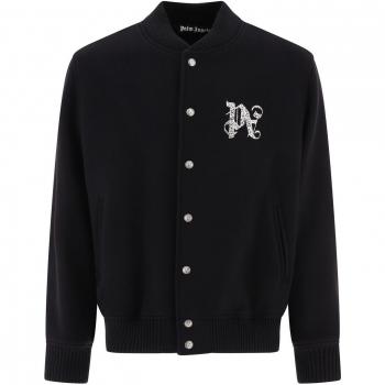 Palm Angels Varsity Monogram Bomber Jacket in Black | Size M