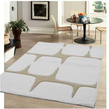 VIMODA Modernes Teppichdesign – Steinmotiv mit handgeschnittenen Konturen, Creme-Beige, 80x150 cm
