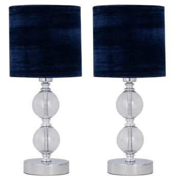 Silver Chrome Dual‑Ball Table Lamps with Navy Velvet