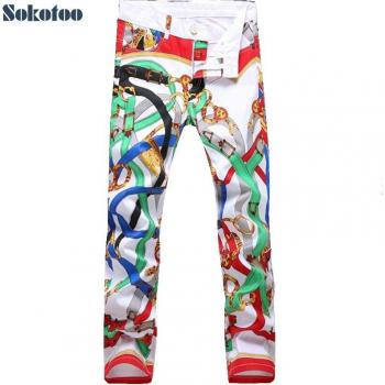 Sokotoo Lässige Blumenmuster Herrenjeans