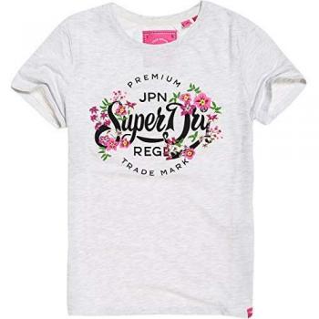 T-Shirt Femme Superdry Premium Script Floral Entry Te, Grigio