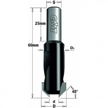 Avellanador de Mango Cilindrico 45 Grados HW Z2 S=8x25 D=4/12 con Engranaje LT60 G