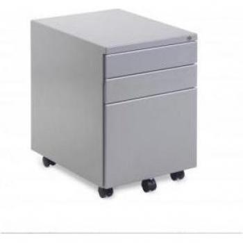 Silver 3-Drawer Wide Mobile Pedestal on Casters