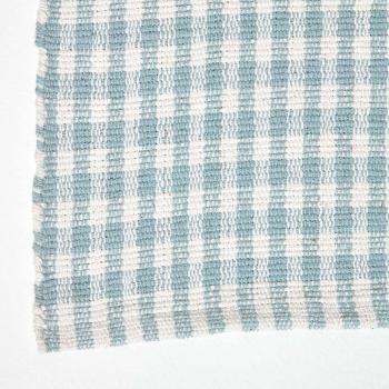 Cotton Gingham Check Rug Hand Woven Blue White, 60 x 90 cm - Homescapes