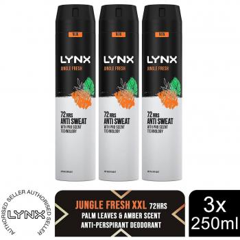 Lynx XXL Jungle Fresh Antiperspirant Deodorant 250ml, 3pack