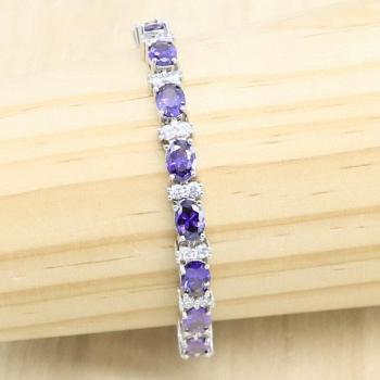 Silver Color Bracelet for Women - 3 Colors: Green, Purple, Zircon, 19cm Jewelry