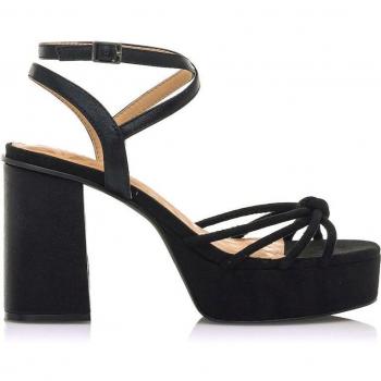 Mustang - Sandalias de tacón de mujer en antelina color negro con tiras tubulares