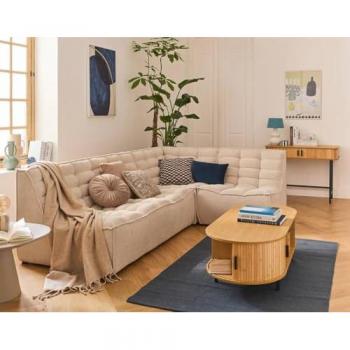 Lisa Design Canapé Modulable 4 Places Angle Réversible Velours Texturé Beige