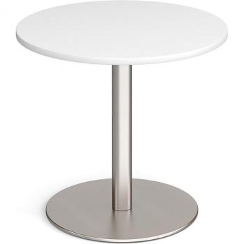 White Monza 800mm Circular Dining Table – Brushed Steel Base