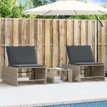 Set de deux chaises longues et table – gris clair, finition résine tressée
