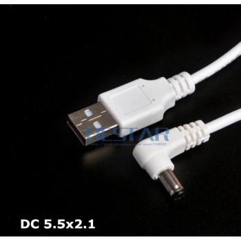 White Right Angle DC Power Cable USB to 5.5x2.1mm 1M