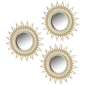 ARISE SHOP-Set de 3 espejos sol dorados de polipropileno