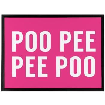 Toilet Humor Wall Art – Poo & Pee Design, Framed Canvas in Pink (12 x 16)