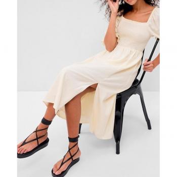 Abito Midi Donna Bianco con Maniche a Palloncino Taglia L