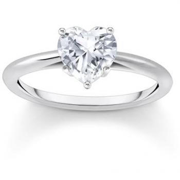 Thomas Sabo TR2476-051-14-56 Silberner Ring mit Weißem Stein in Herzform Damen