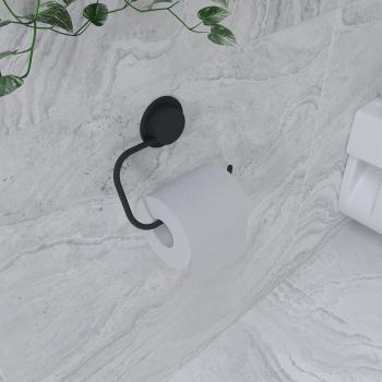 Croydex Stick 'n' Lock Toilet Roll Holder, Matt Black, No Drill Installation