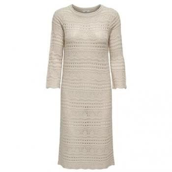 Robe mi-longue en maille au crochet à encolure bateau crème-blanc XS