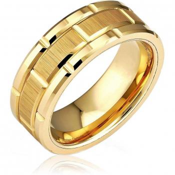 Bague en carbure de tungstène pour homme, anneau en acier inoxydable brossé plaqué or 18 carats, taille 6 à 13, 8MM