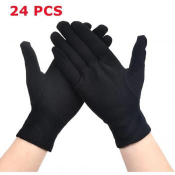 Gants de ménage en coton noir, 24 pièces, doigt complet