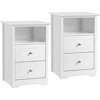 Nachtkommode mit 2 Schubladen & Offener Ablage – White Edition