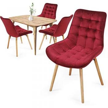 Sillas de Comedor Terciopelo - Pack de 4, Estilo Moderno, Patas de Madera