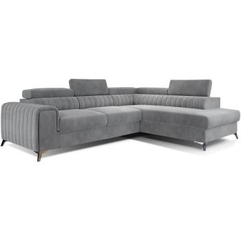 Canapé d'angle gris convertible en velours LOZA avec coffre