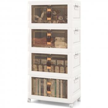 Costway 4er Set Stapelbare Aufbewahrungsboxen mit Deckel & Rädern & Türen 49,5 x 31,5 x 112,5 cm