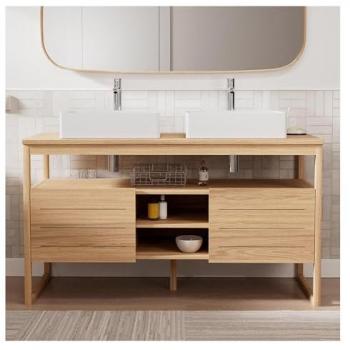 Meuble double vasque 140cm avec vasques Marron