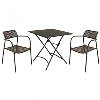 Set Tavolo in Metallo con 2 Poltrone Taupe 70 x 70 x 72 cm