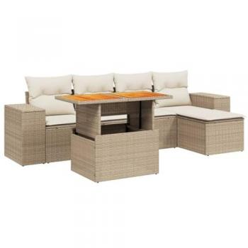Salon de jardin en résine tressée beige avec coussins 6 pcs