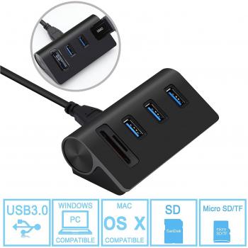 Cateck Aluminum USB 3.0 Hub with 2-Slot Card Reader