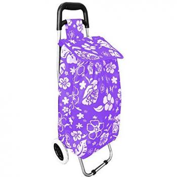 Violette Mojawo Shopping-Trolley mit Blumendruck und Rädern, faltbar