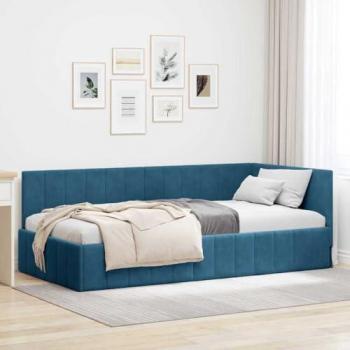 Cama en esquina azul 100 cm x 200 cm tela vidaXL