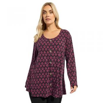 Blouse swing rose à boutons et ribbing Yours Curve