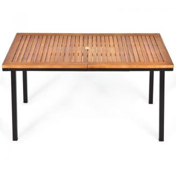 Acacia Outdoor Table con Foro Ombrellone e Struttura Acciaio