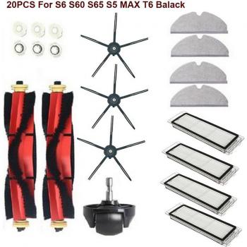 20-Piece Soft Rubber Edge Accessory Set for Xiaomi Roborock S6, S60, S65, S5 MAX, T6 Vacuum Cleaners - Black
