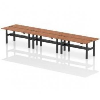 Dynamic Air Back-to-Back W1800 x D600mm Height Adjustable Sit Stand 6 Person Bench Desk With Cable Ports Walnut Finish Black Frame - HA02598