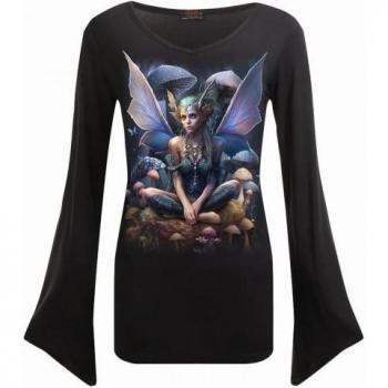 Gothic Black V-Neck Spiral Top
