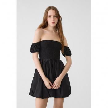 Vestito a palloncino in popeline con spalle scoperte nero L