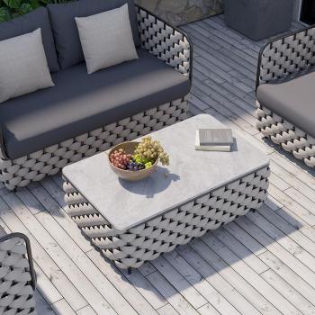 Grey Modern Aluminum Rope & Faux Marble Outdoor Coffee Table